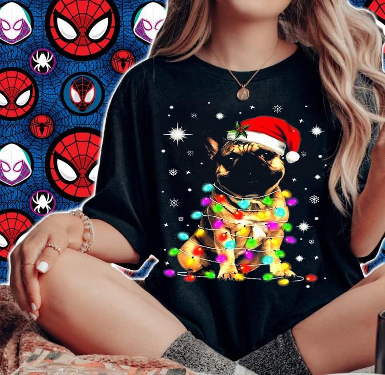French Bulldog Hat Christmas Lights T-Shirt