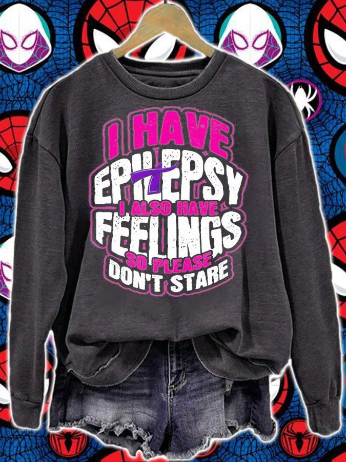 I Have Epilepsy I Also Have Feelings So Please Don't Stare Awareness Support Purple Ribbon T-Shirt