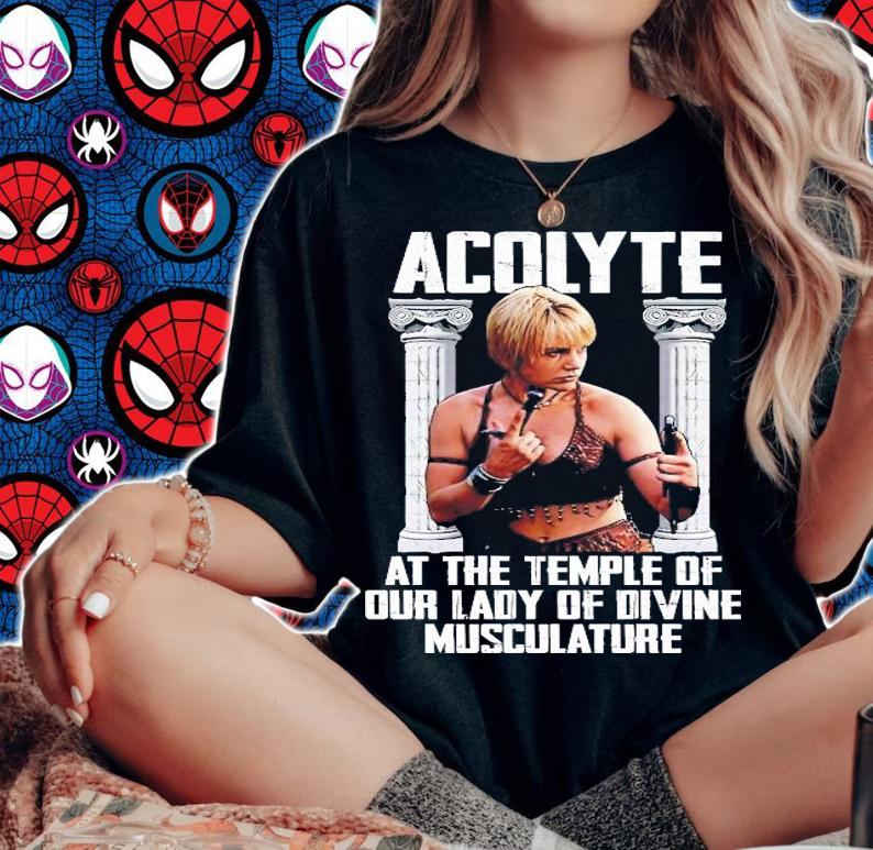 Acolyte at the temple of our lady of divine musculature shirt woman shirt