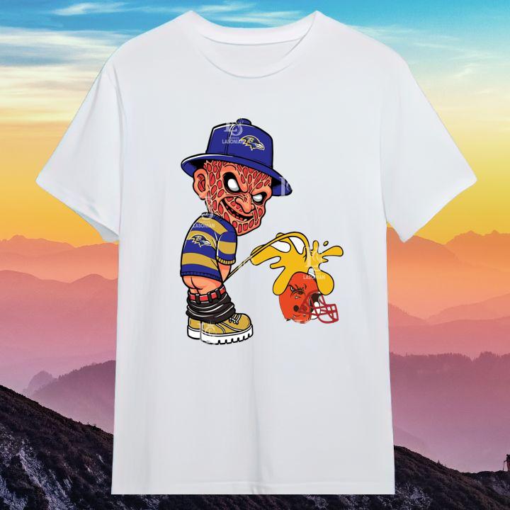 Freddy Krueger Baltimore Ravens Pissing On Cleveland Browns T-Shirt - Limited Edition