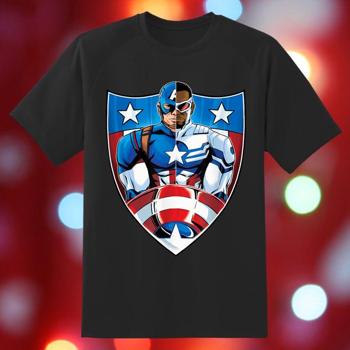 Marvel Captain America Steve Rogers And Sam Wilson On Shield Falcon Shirt
