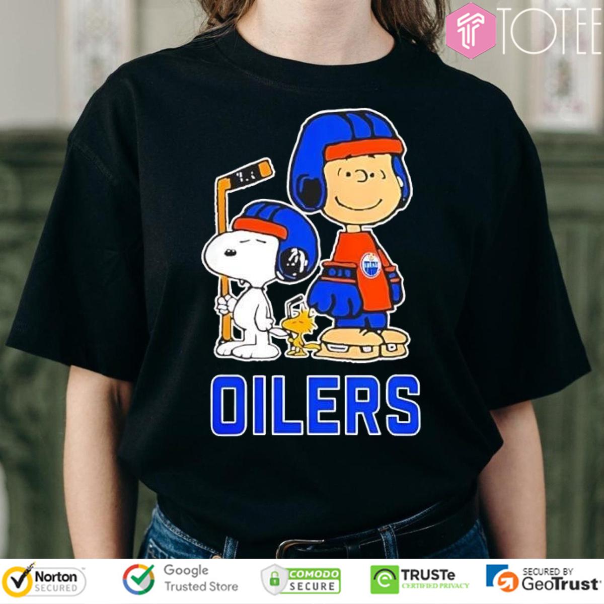 Snoopy Charlie Brown Woodstock Edmonton Oilers Ice Hockey T-Shirt
