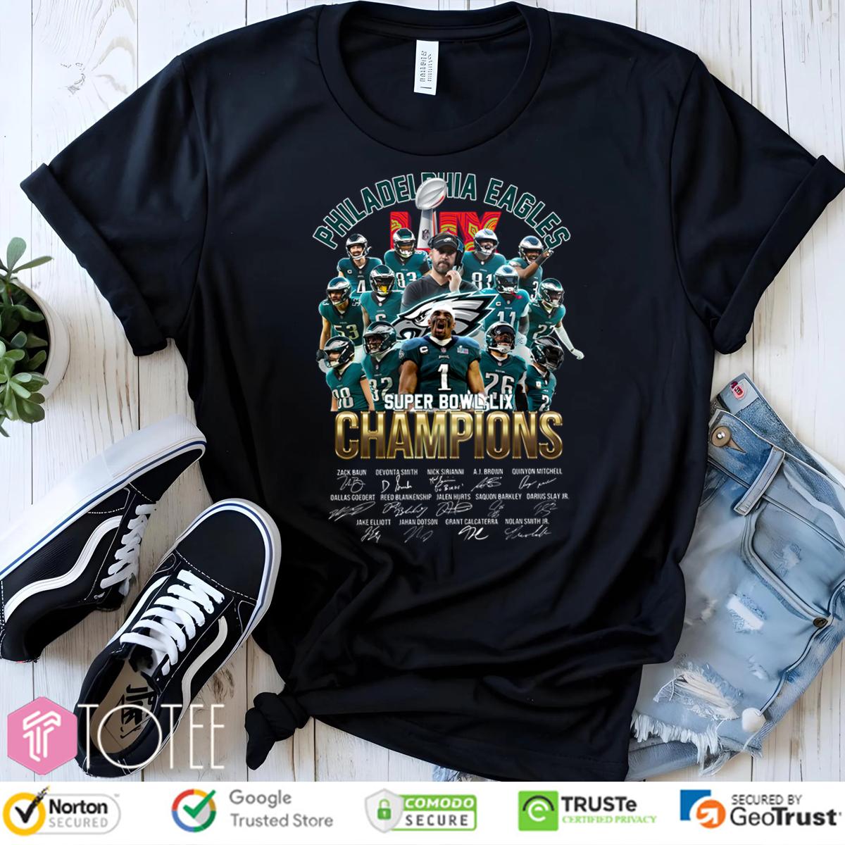 Philadelphia Eagles Super Bowl LIX Champions Signatures T-Shirt