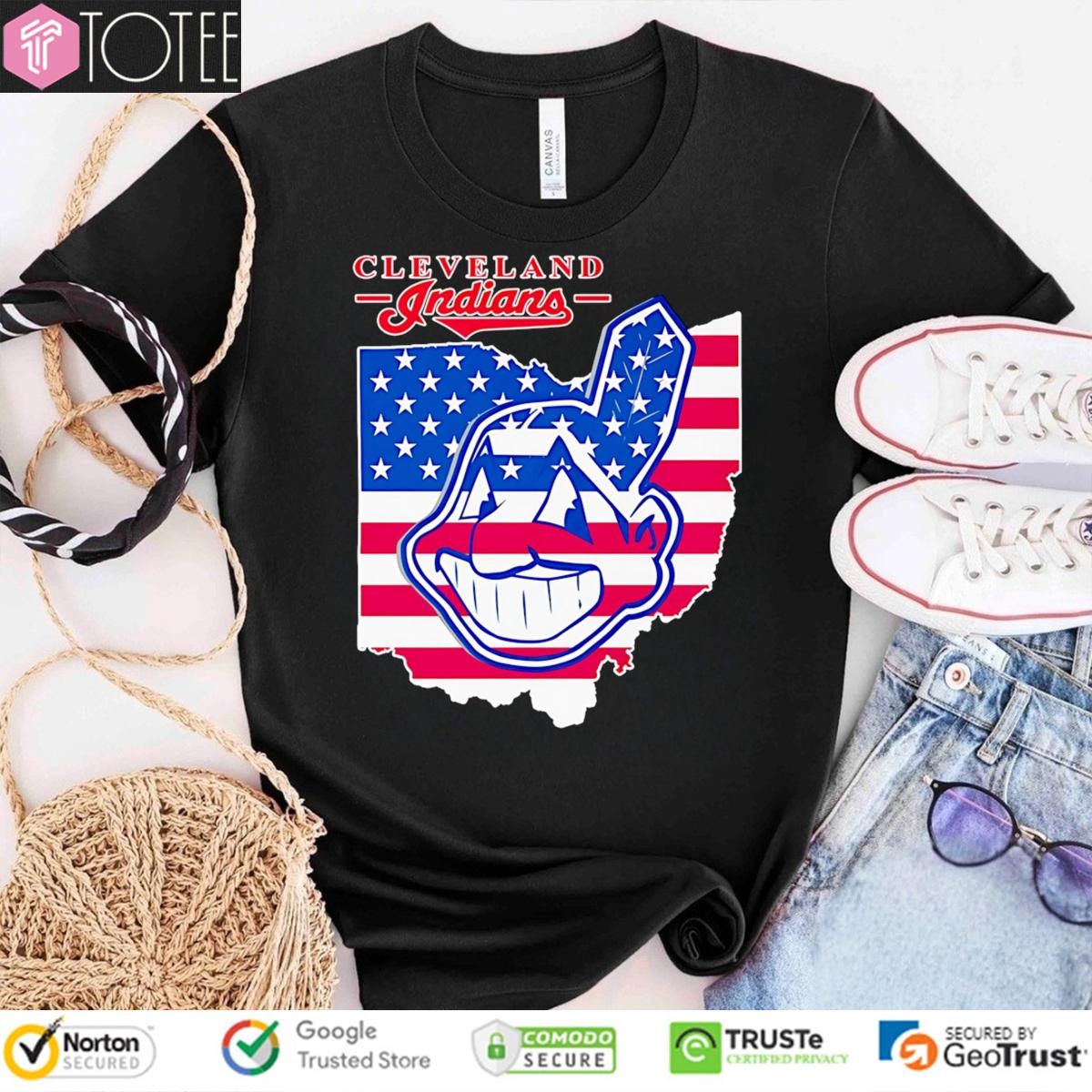 Ohio State Map Cleveland Guardians American Flag 4Th Of July T-shirt